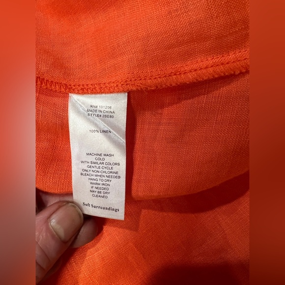 Soft Surroundings Orange 100% Linen Cuffed 3/4 Sleeve top size M - Picture 12 of 12